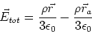 \begin{displaymath}\vec{E}_{tot} = {\rho \vec{r} \over 3\epsilon_0} - {\rho \vec{r}_a \over 3\epsilon_0}
\end{displaymath}