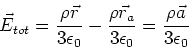 \begin{displaymath}\vec{E}_{tot} = {\rho \vec{r} \over 3\epsilon_0} - {\rho \vec{r}_a \over 3\epsilon_0}
= {\rho \vec{a} \over 3\epsilon_0}
\end{displaymath}