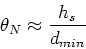 \begin{displaymath}\theta_N \approx {h_s\over d_{min}}
\end{displaymath}
